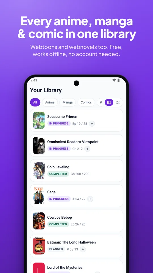 Every anime, manga and comic in one library
